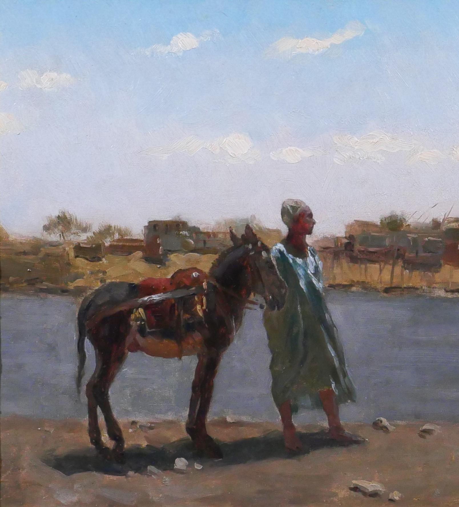 Antoine van Hammée (attributed to)
Mechelen, 1836 - Schaerbeek, 1903, Belgian
Orientalism, landscape with man and donkey
Painting, oil on canvas
Unsigned, an old label on the back with the name of the painter and the date
Painting: 36 x 27 cm
Modern