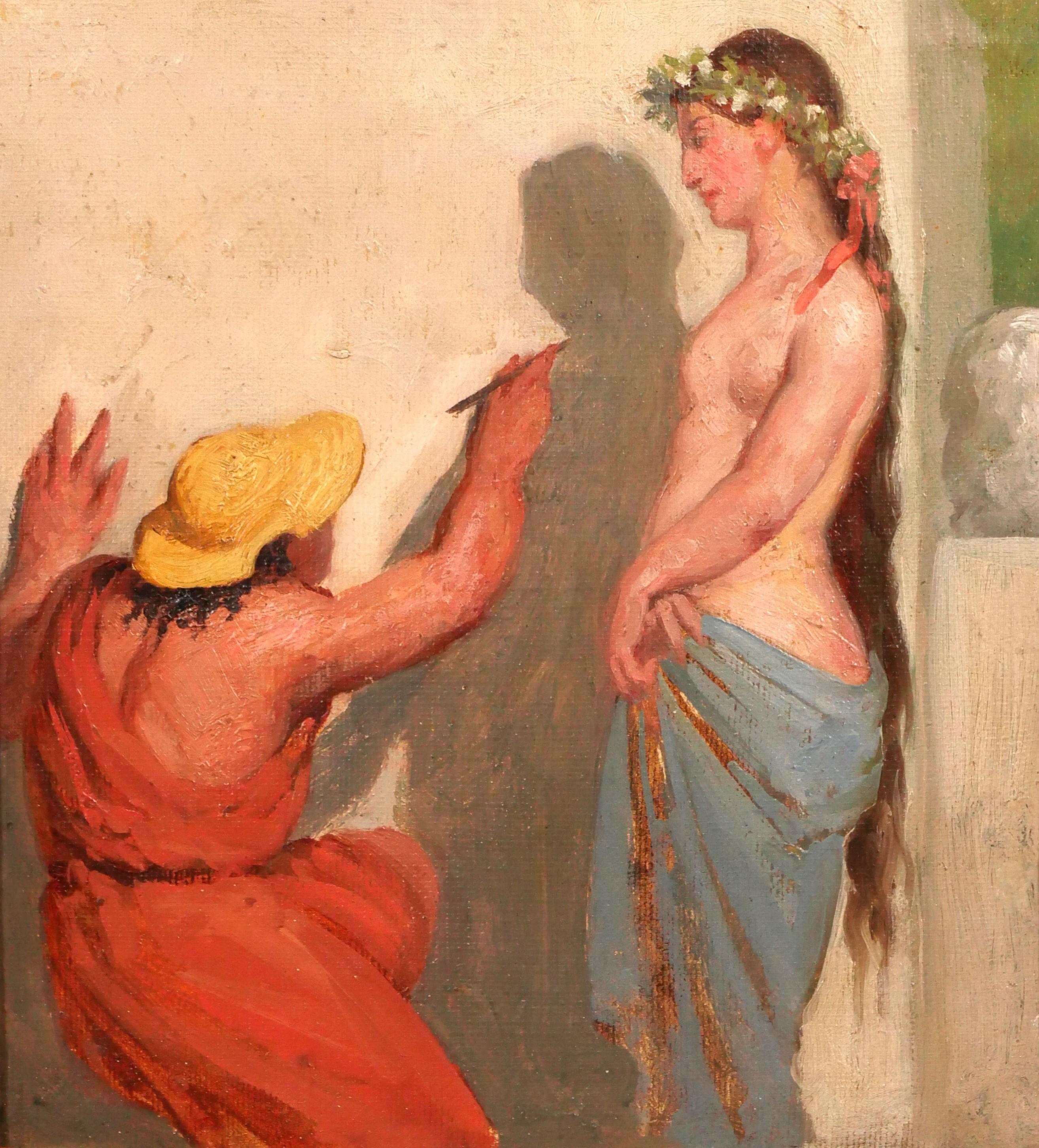 Antoine Van Hammée (atribuido a)
Maline, 1836 - Schaerbeek, 1903, belga
La invención del dibujo
Pintura, óleo sobre lienzo
Sin firmar, anotación en el reverso del marco
Cuadro: 22,5 x 27 cm (8,8 x 10,6 pulgadas)
Precioso marco del siglo XIX: 40 x 45