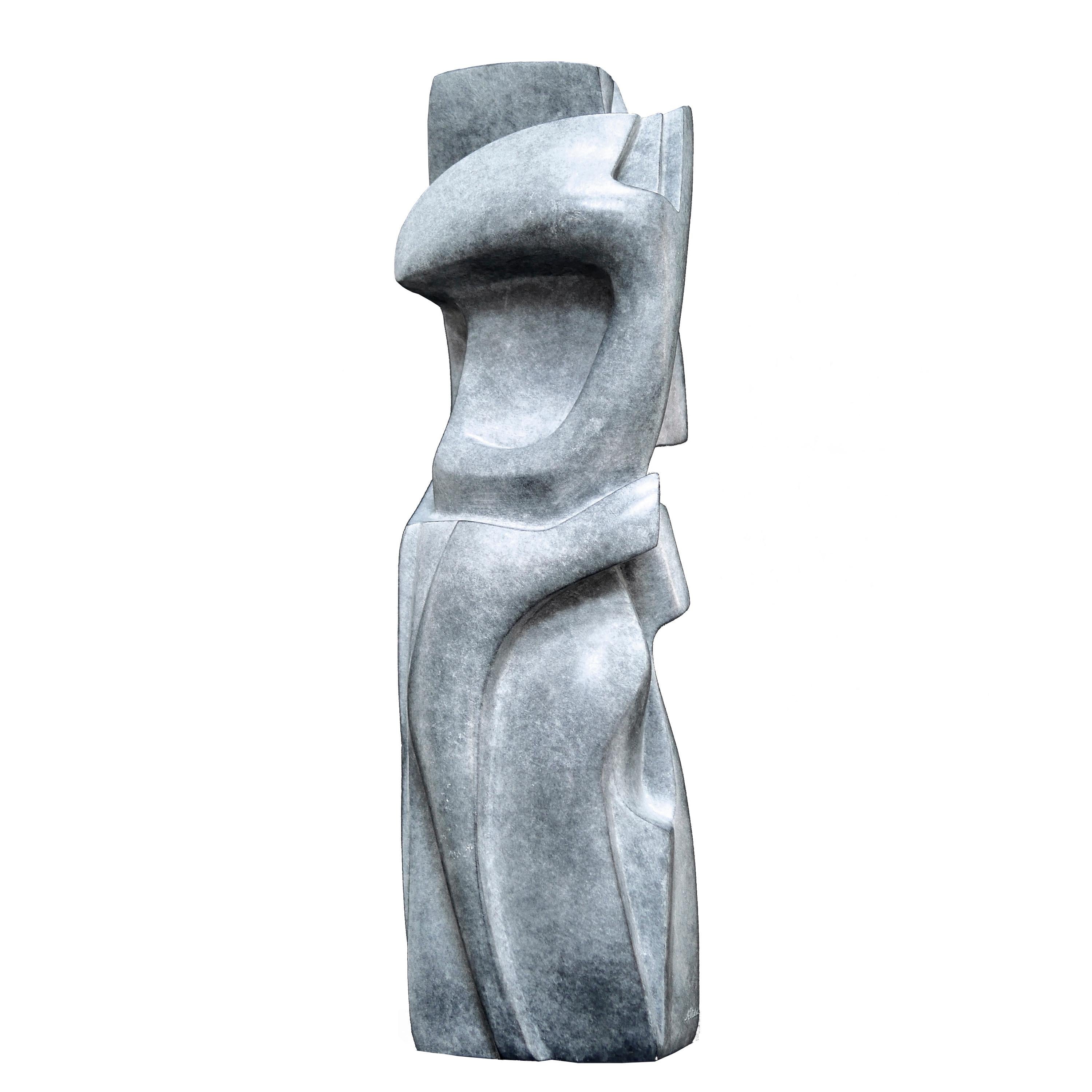 Untitled III by Antoine Vidal - Vertical abstract sculpture, light gray and gold
