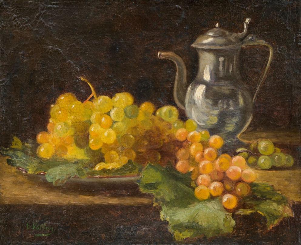 Still life with grapes, original oil painting, Antoine Vollon (1833-1900) 1