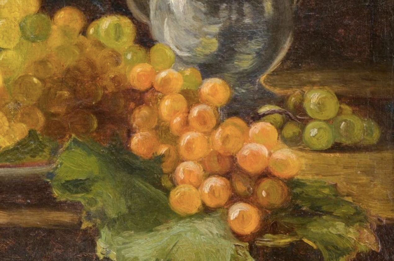 Still life with grapes, original oil painting, Antoine Vollon (1833-1900) 2