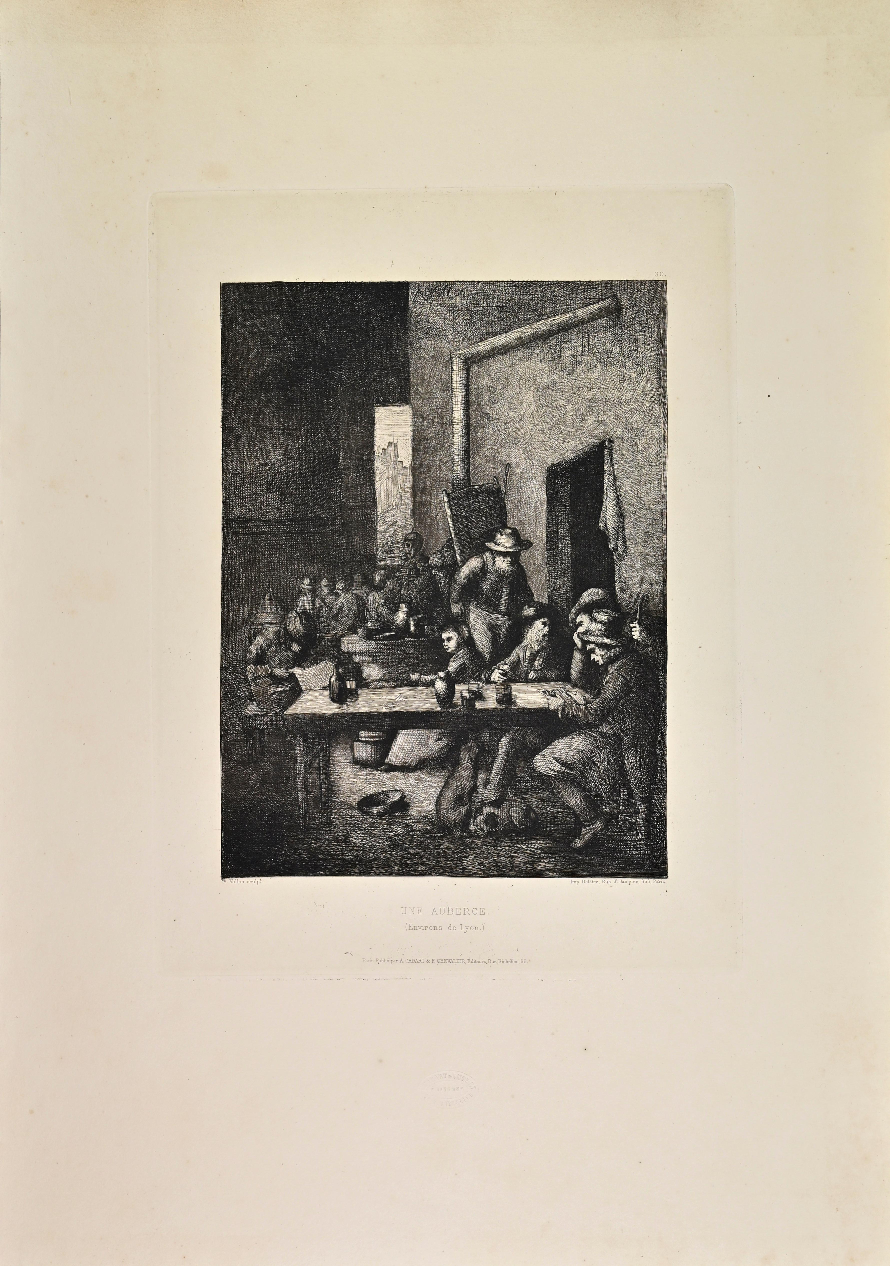 Une Auberge is a black and White etching realized by Antoine Vollon (1833-1900) in the 1860s.

Titled in the lower.

Image Size: 32x23

Very good impression.

Realized by Cadart for the "Société des Aquafortistes. Born on the initiative of the