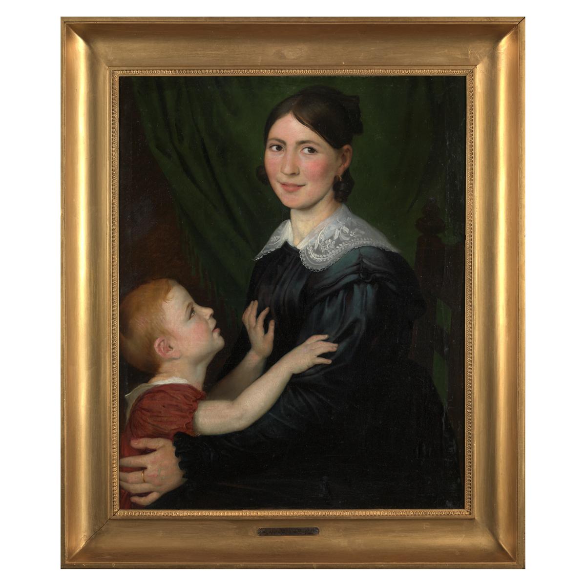 Antoine Wiertz, Portrait Mother and Child, Oil on Canvas, Framed