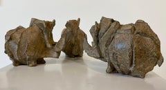 Conclave- 21st century Bronze sculpture of three Rino's together