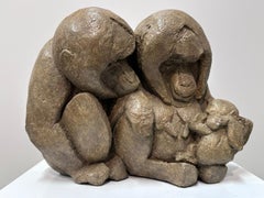 New Life II - 21st Century bronze sculpture of monkeys