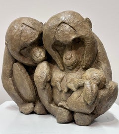 New Life II - 21st Century bronze sculpture of monkeys