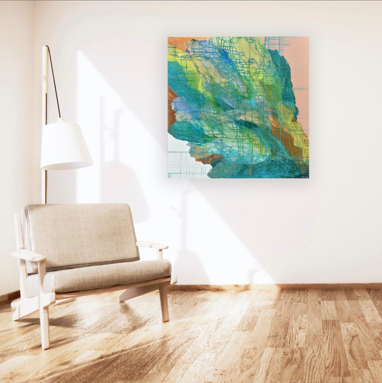 Birds Nest Fern-original modern abstract mix media oil painting-contemporary Art - Painting by Antoinette Ferwerda