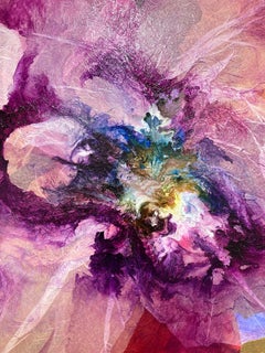 Champagne Poppy Meadow, peinture florale contemporaine en techniques mixtes sur toile