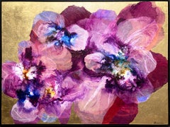 Champagne Poppy Meadow, peinture florale contemporaine en techniques mixtes sur toile