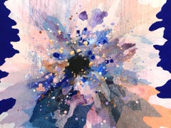 Cobalt Periwinkle Peinture florale contemporaine en techniques mixtes superposées sur toile