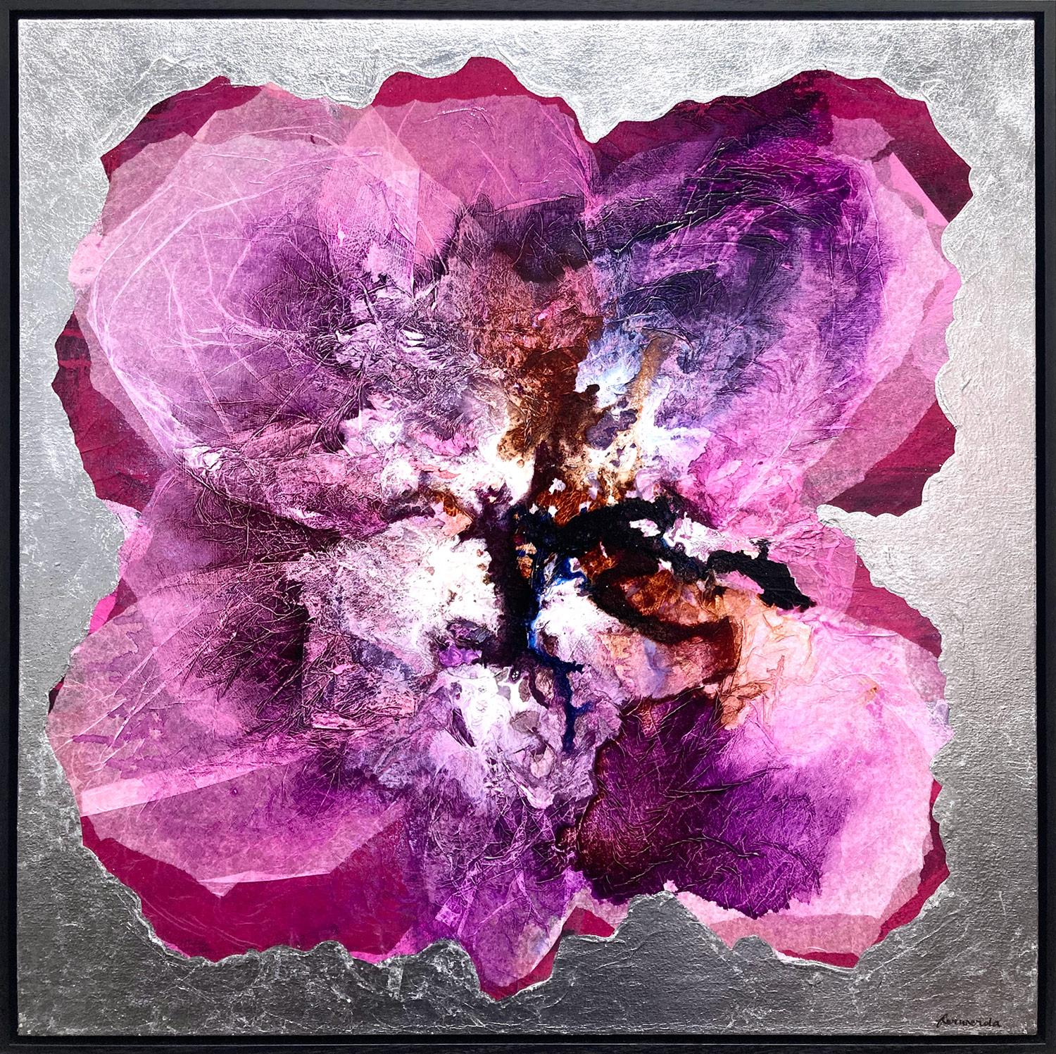 "Divine Champagne Poppy" Peinture florale contemporaine en technique mixte sur toile