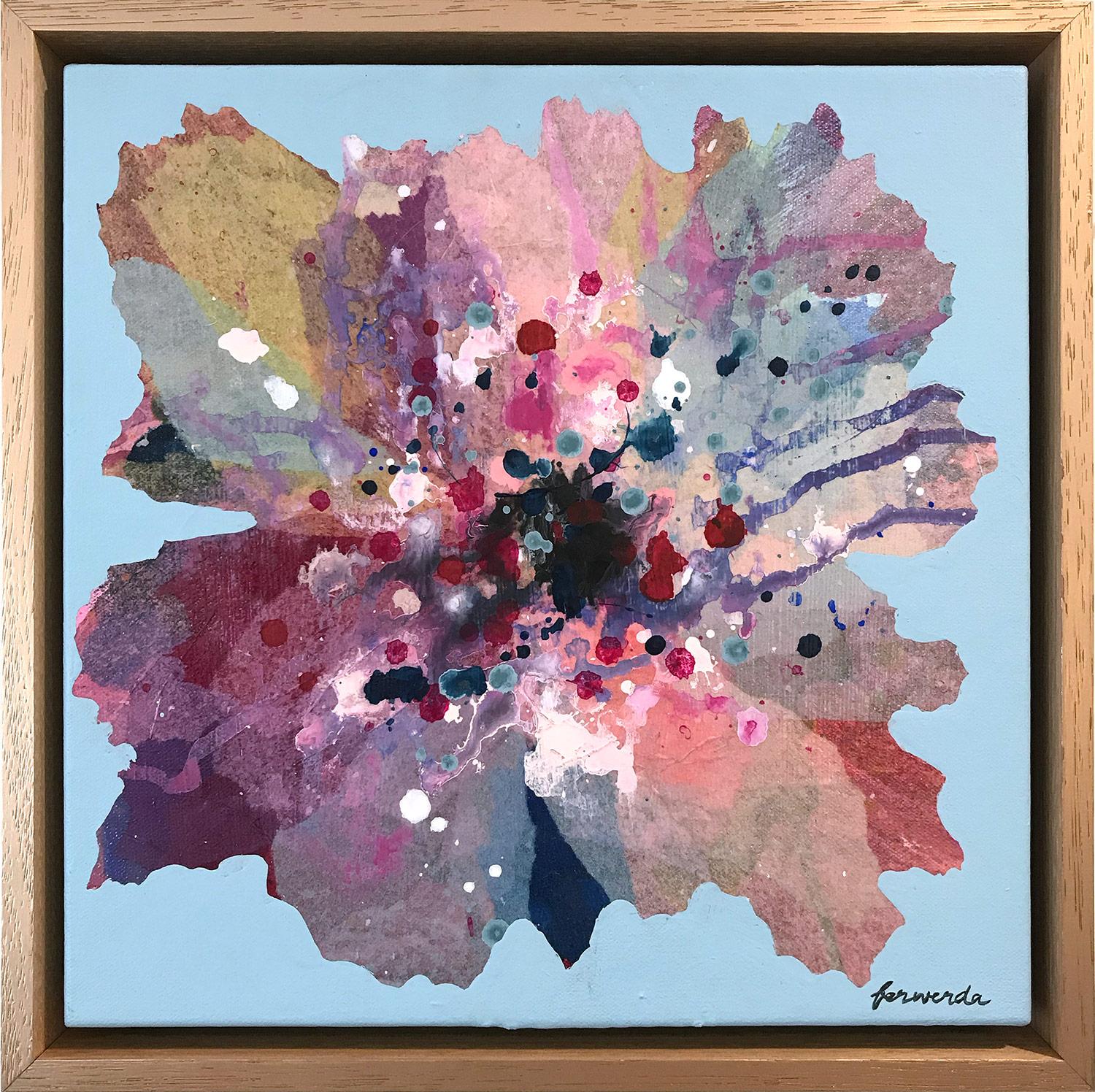 Antoinette Ferwerda Abstract Painting - "Geranium" Contemporary Layered Mixed Media Floral Painting on Canvas