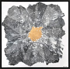 « Granulation », peinture florale contemporaine en techniques mixtes superposées sur toile