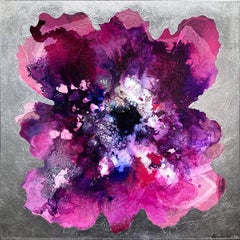 "Iced Champagne Poppy" Zeitgenössische gemischte Medien florale Malerei auf Leinwand