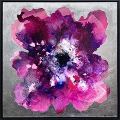 "Iced Champaign Poppy" Contemporary Mixed Media Floral Painting on Canvas