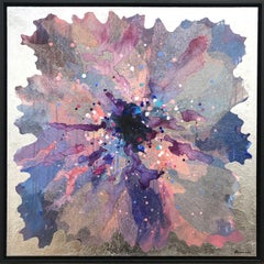 "Mauve Periwinkle" Contemporary Layered Mixed Media Floral Painting on Canvas