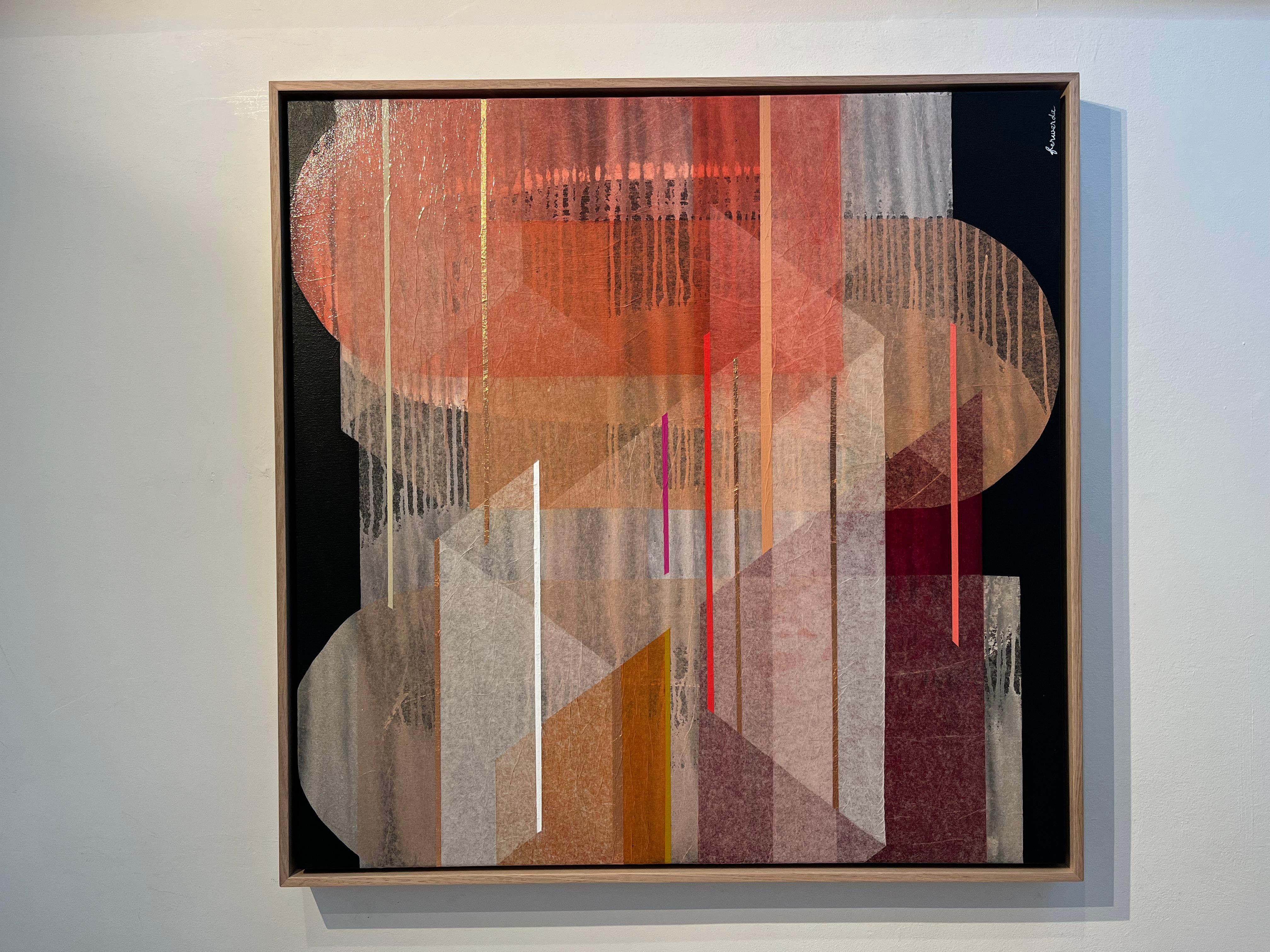 Rosaile Gossamer - opera d'arte astratta geometrica moderna e originale - Arte contemporanea - Painting di Antoinette Ferwerda