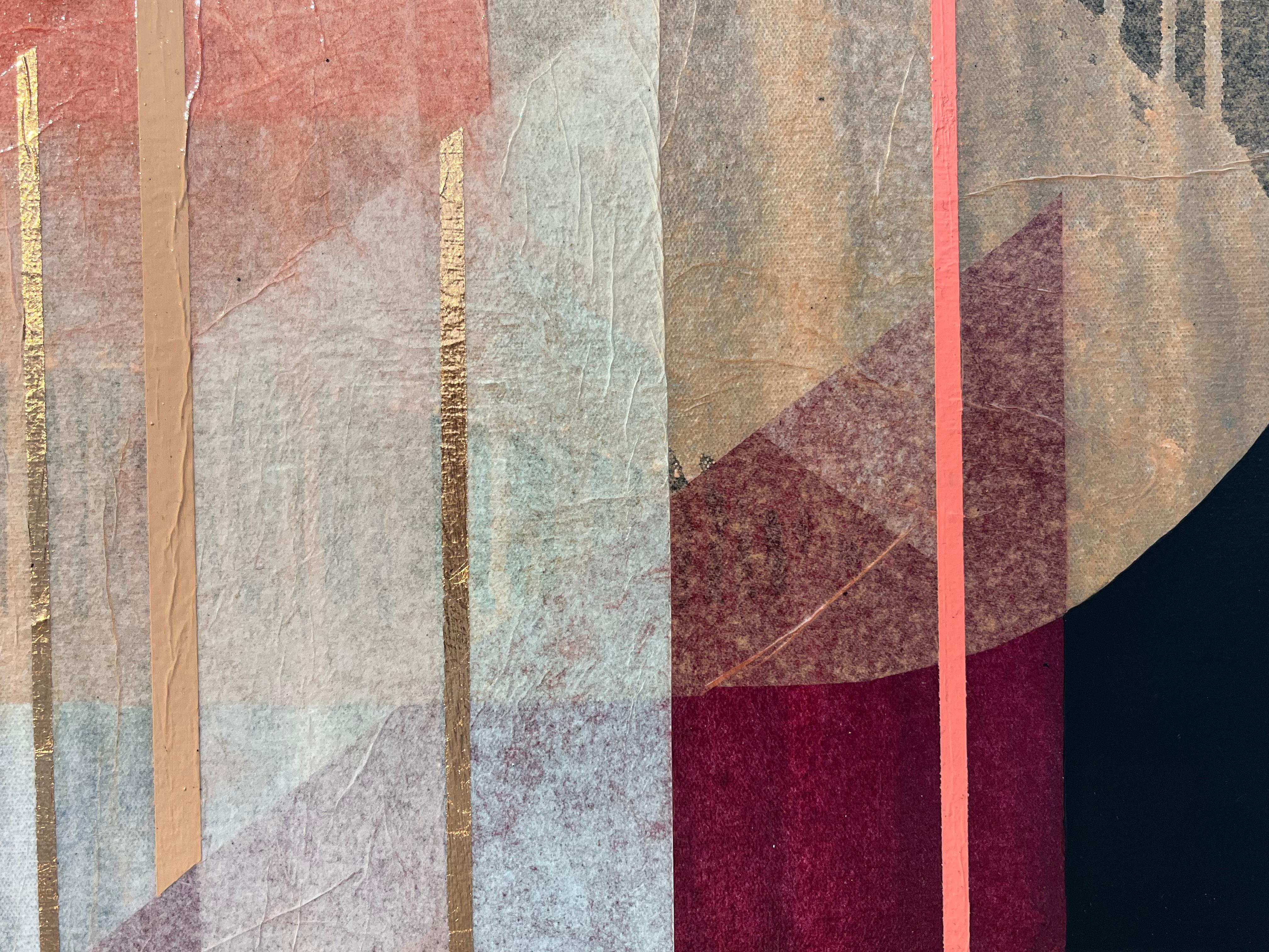 Rosaile Gossamer - opera d'arte astratta geometrica moderna e originale - Arte contemporanea - Abstract Painting Oro di Antoinette Ferwerda