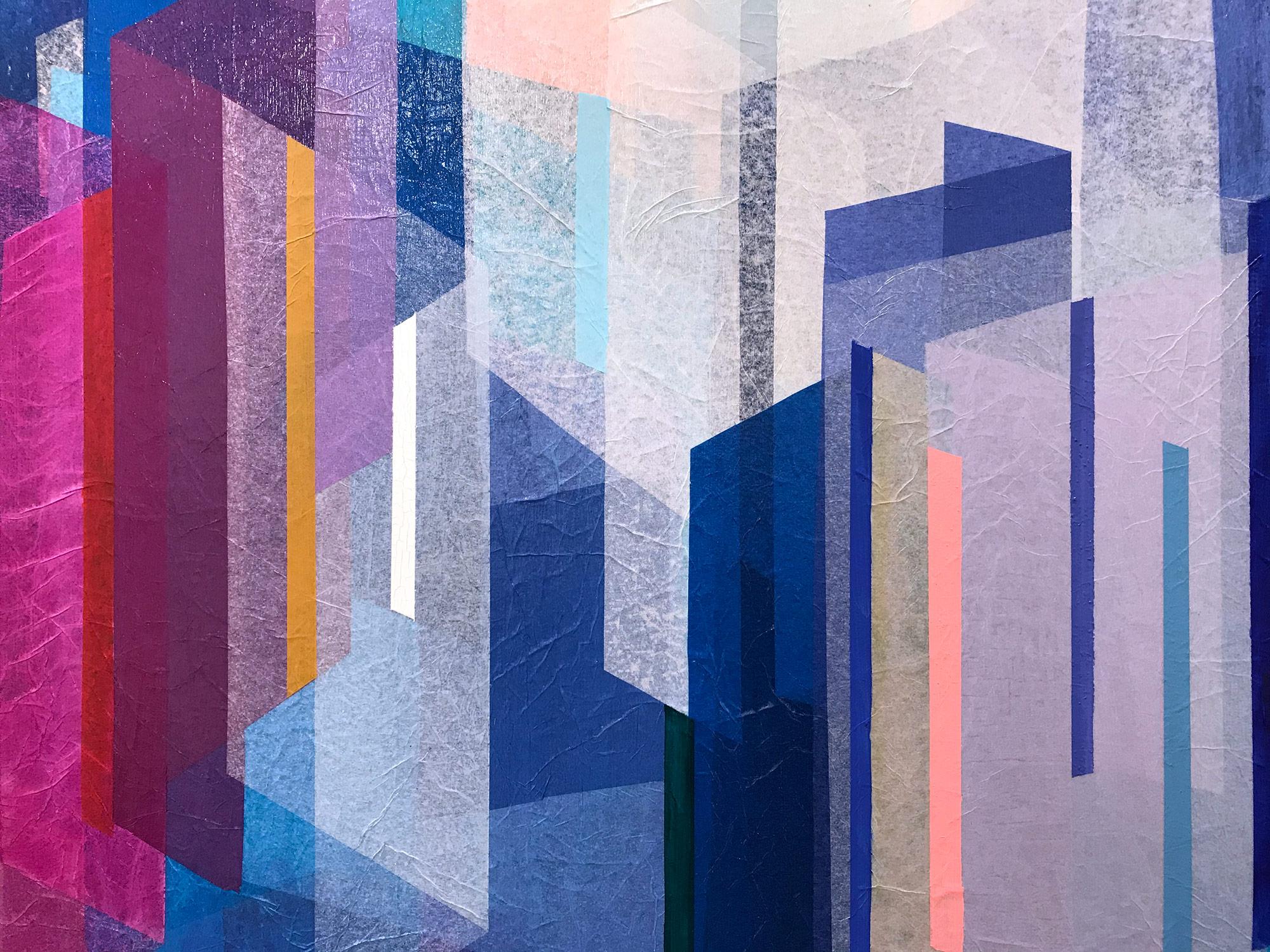 „Sapphire Prism“ Zeitgenössisches mehrlagiges, farbenfrohes Gemälde in Mischtechnik auf Leinwand – Painting von Antoinette Ferwerda