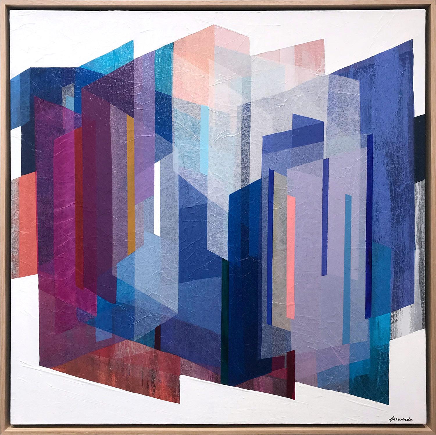 „Sapphire Prism“ Zeitgenössisches mehrlagiges, farbenfrohes Gemälde in Mischtechnik auf Leinwand