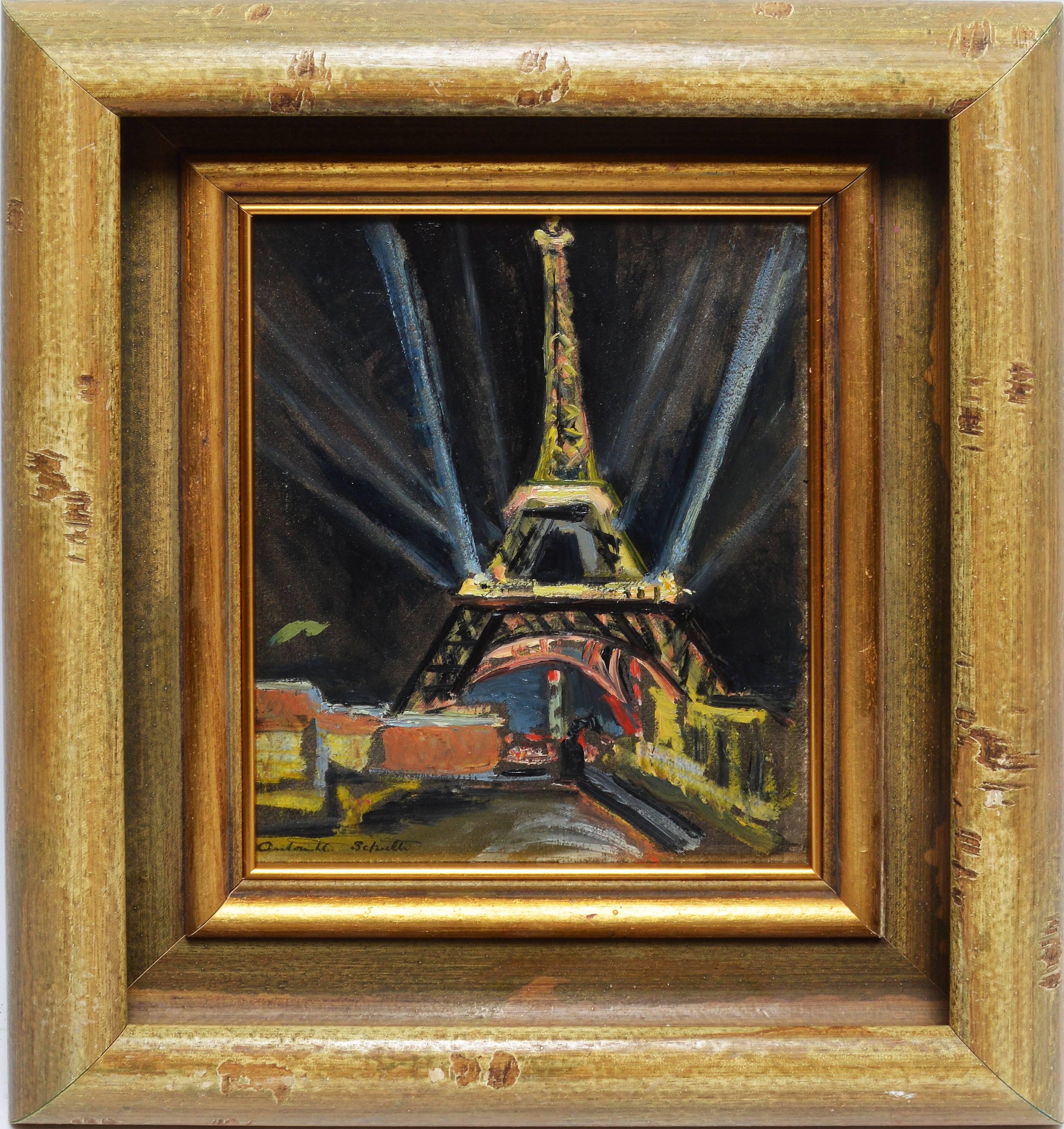 Antoinette Schulte Landscape Painting - View of the Eifel Tower at Night, Paris Modern