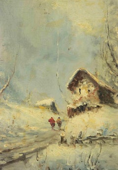 Winter Landscape - Oil by Anton Brioschi - Late 19th Century