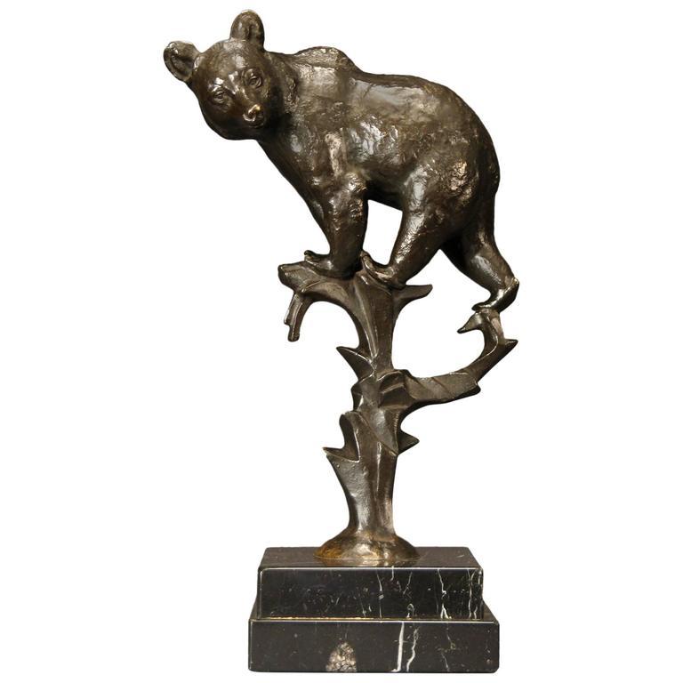 Art Deco Anton Büschelberger, German Patinated Bronze Sculpture of a Bear in a Tree