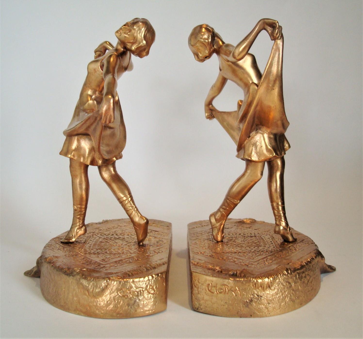 Anton Chotka (Austrian, 1875-1925) Pair of dancig women gilt bronze bookends. The base is a bronze carpet with high details. Signed Chotka and stamped Austria.
Anton Chotka Gilt Bronze Ballet Dancer Bookends, Austria c.1900´s.
Very high quality