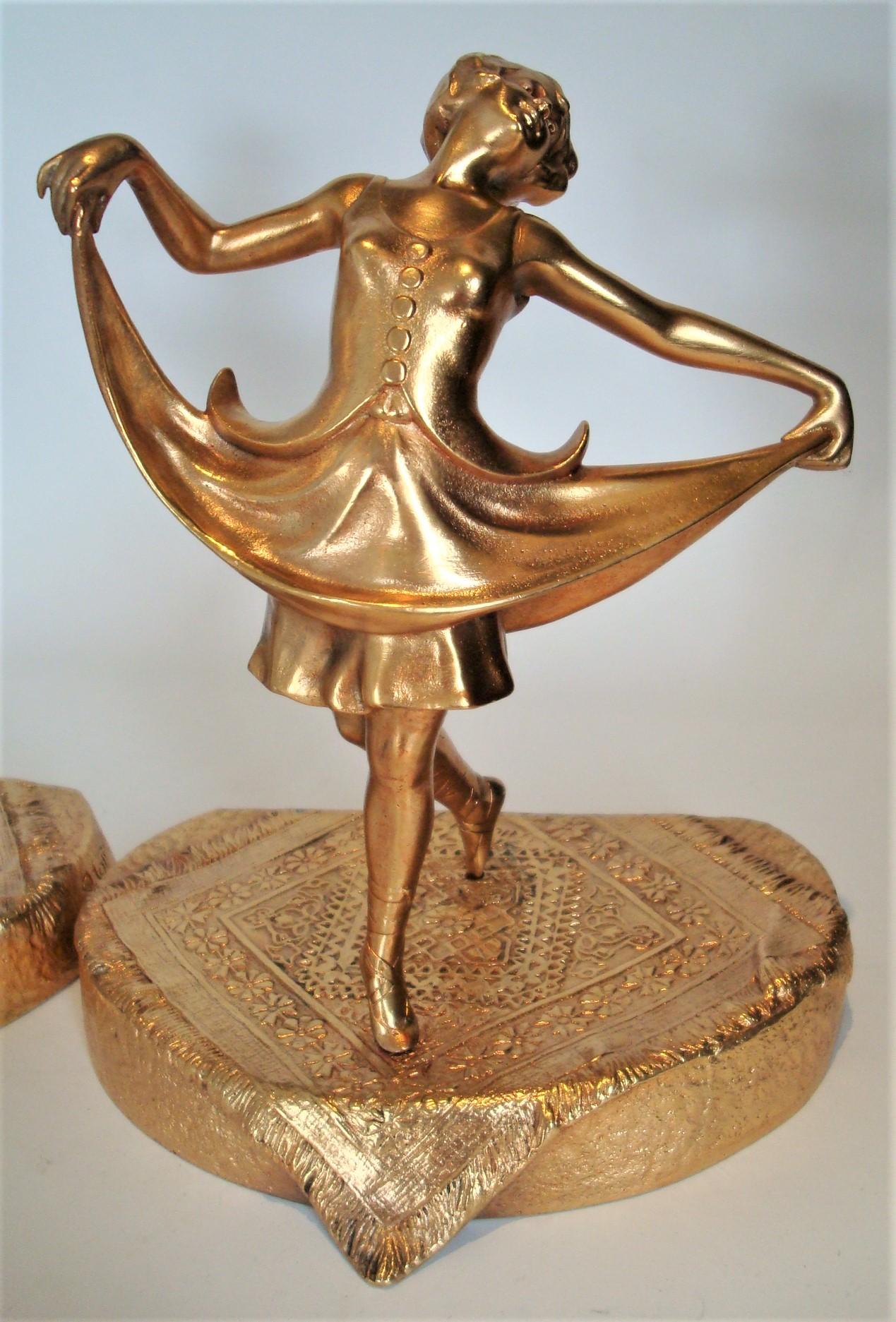 20th Century Anton Chotka Gilt Bronze Ballet Dancer Bookends, Austria c.1900´s For Sale