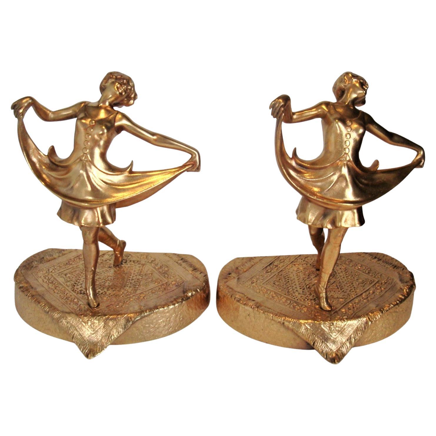 Anton Chotka Gilt Bronze Ballet Dancer Bookends, Austria c.1900´s