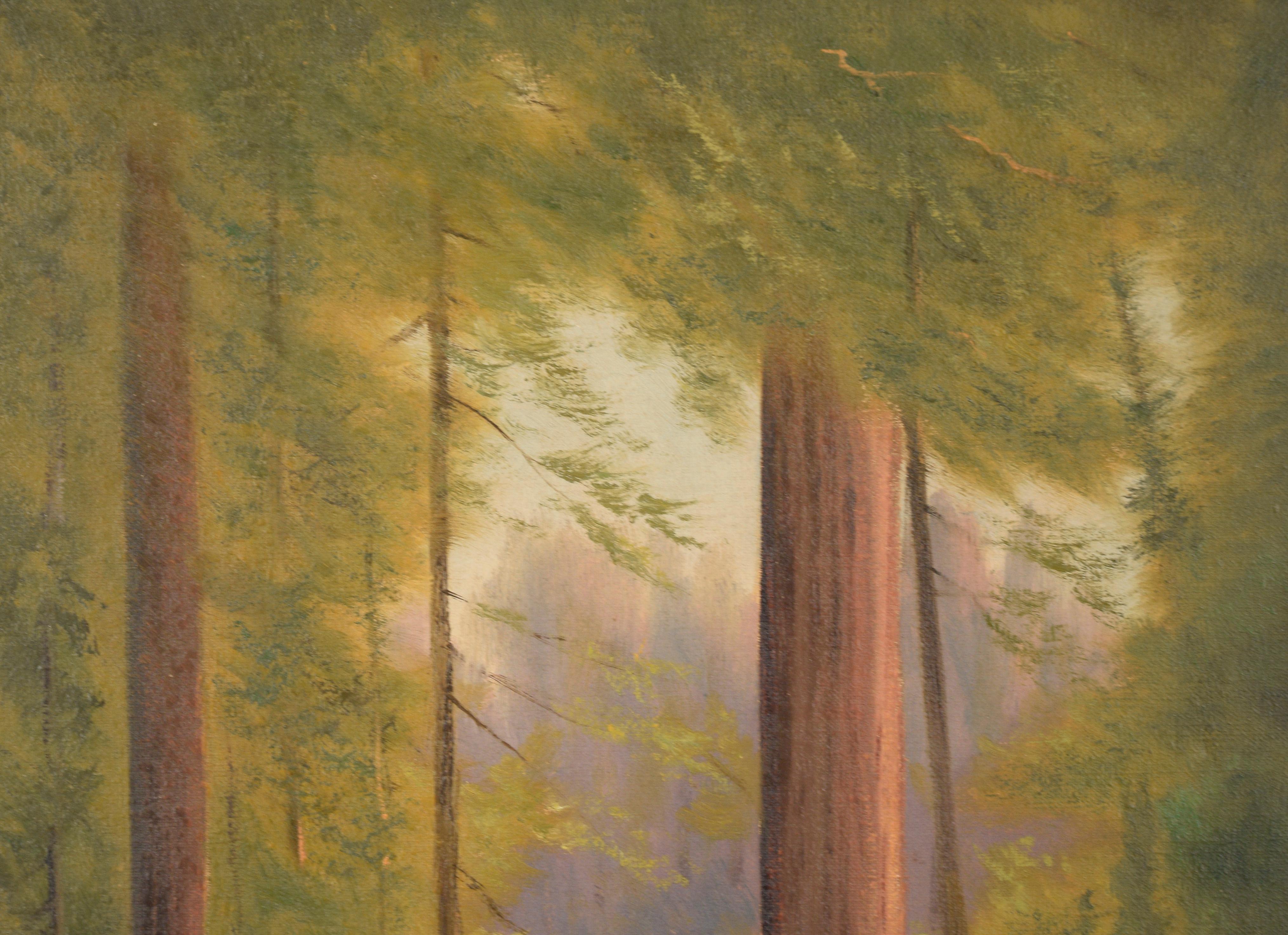 Ohlone Mutter und Kind, unterwegs durch die Santa Cruz Redwoods - Landschaft 1930 (Amerikanischer Impressionismus), Painting, von Anton Dahl