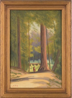 Used Ohlone Mother and Child Walking Through the Santa Cruz Redwoods - Landscape 1930