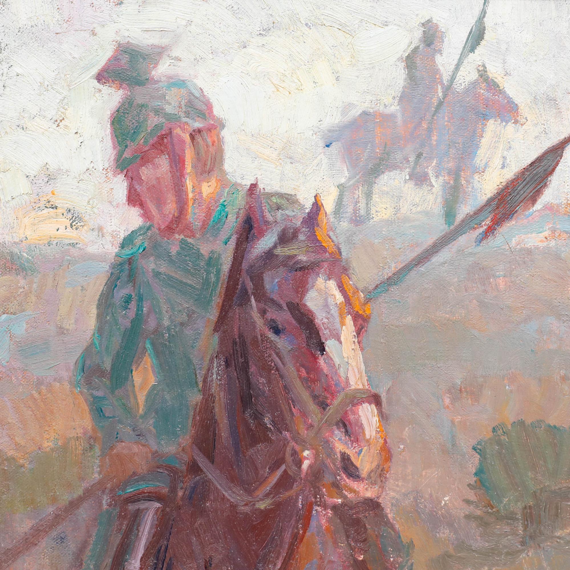 Anton Denzel (1888-1962) - Huile du début du 20e siècle, Soldat de la cavalerie prussienne en vente 3