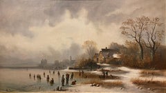 Oil Painting "Winter Skating Scene" by Anton Doll (1826-1877)
