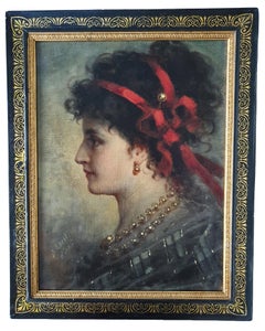 Antique Portrait of a Circassian courtisane, in original 19th century frame, orientalist