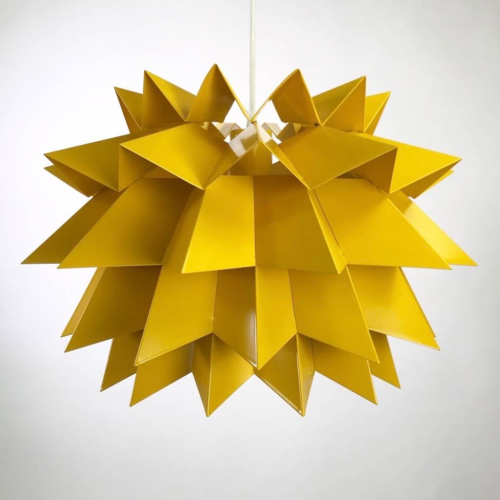 Stunning piece of Danish design by Alfred J. Andersen and Anton Fogh Holm for Nordisk Solar Compagni mid-1960s.

Classic and iconic piece of Danish design from the midcentury era. 

Made of lacquered sheet metal this canary yellow color is