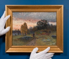 Anton Genberg Swedish Landscape with Figure Oil Painting 1888