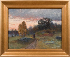Anton Genberg Swedish Landscape with Figure Oil Painting 1888