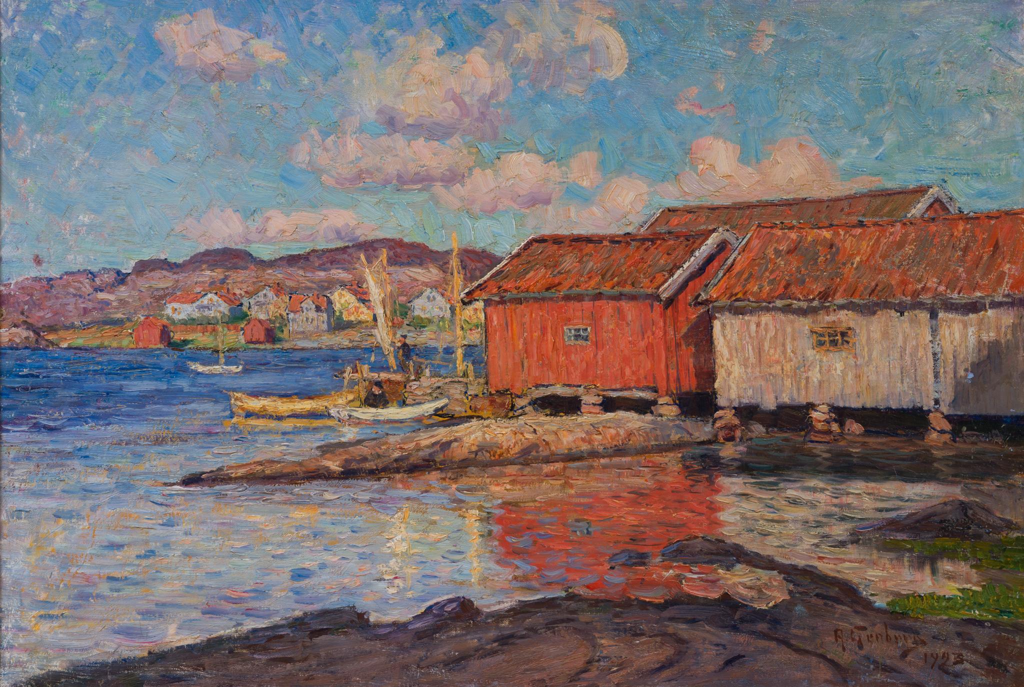 Coastal Scene from the Swedish West Coast (1923) - Impressionist Painting by Anton Genberg