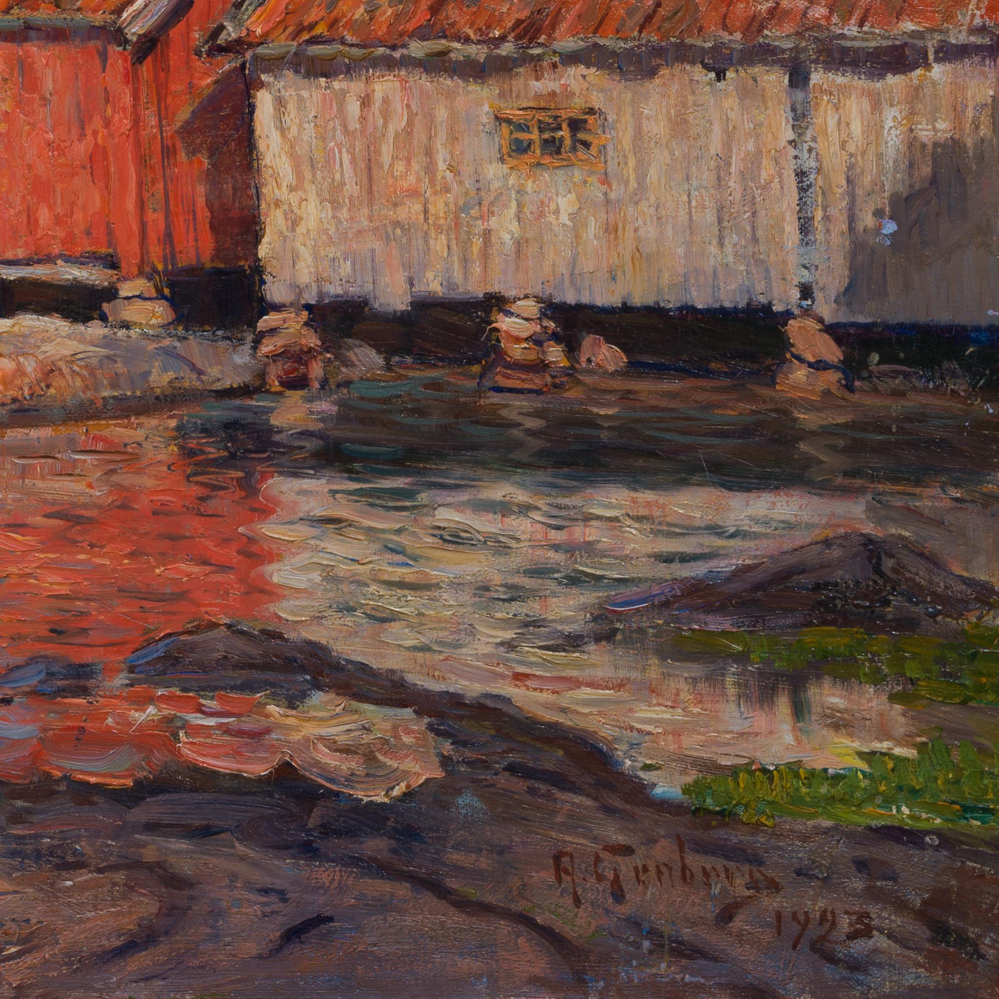 Coastal Scene from the Swedish West Coast (1923) - Brown Figurative Painting by Anton Genberg