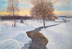 Impressionist Winter Landscape in Evening Light by Swedish Artist Anton Genberg