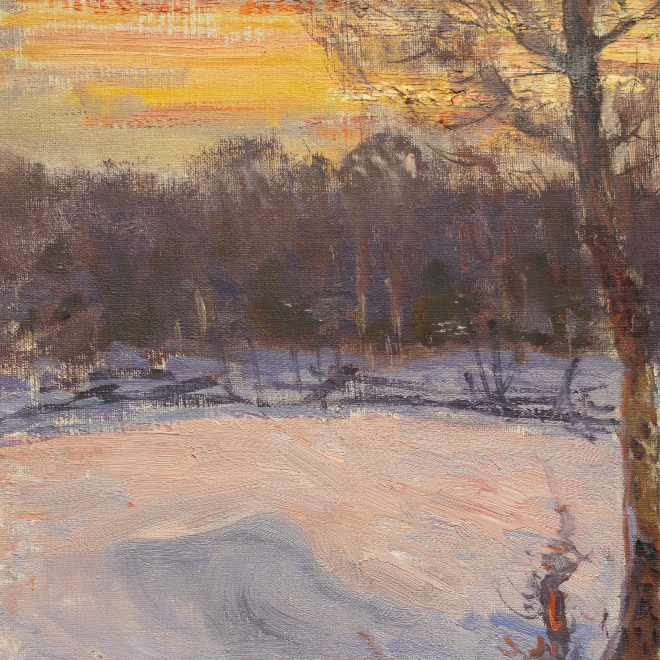 Paisaje invernal impresionista a la luz del atardecer del artista sueco Anton Genberg 4