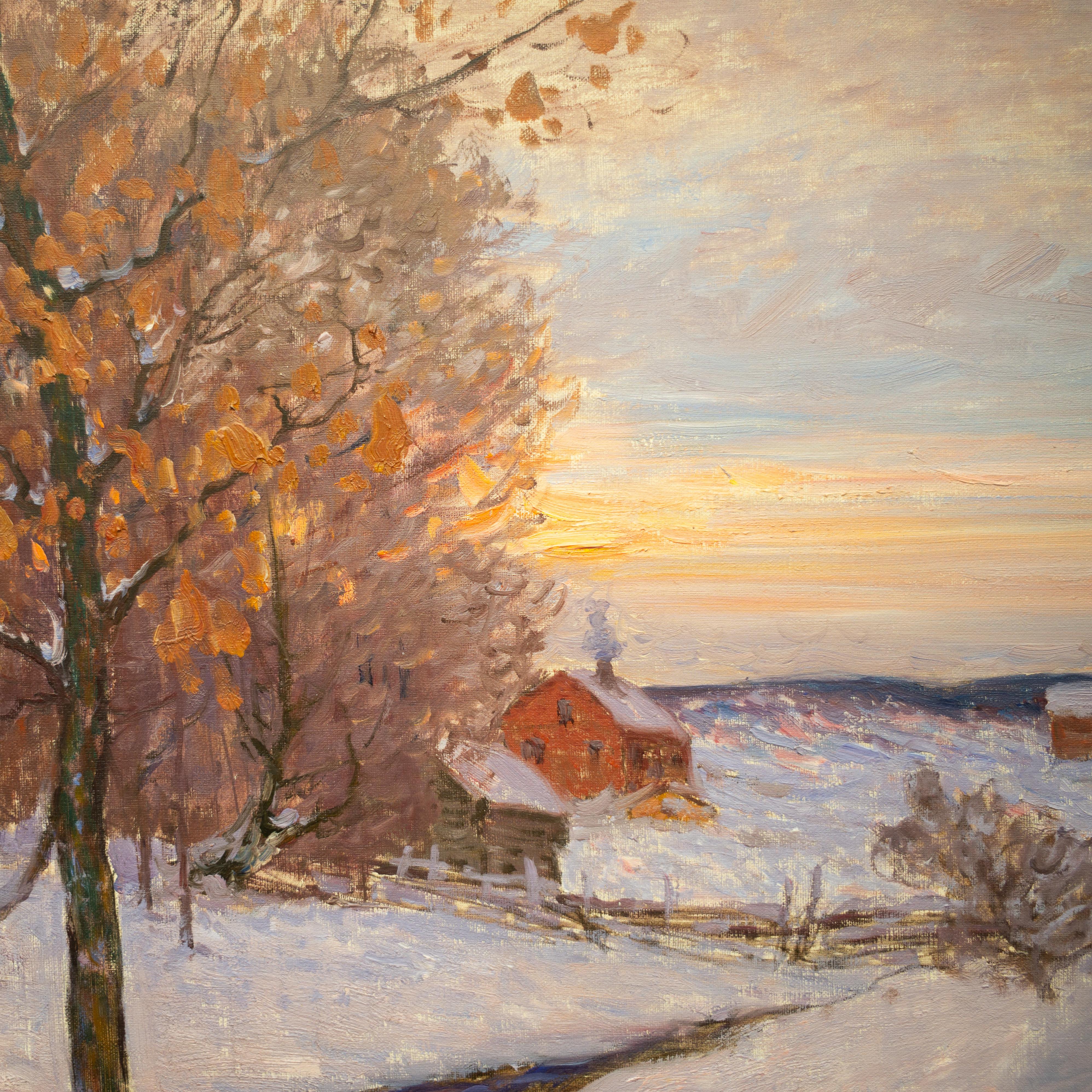 Impressionist Winter Landscape in Evening Light by Swedish Artist Anton Genberg For Sale 3