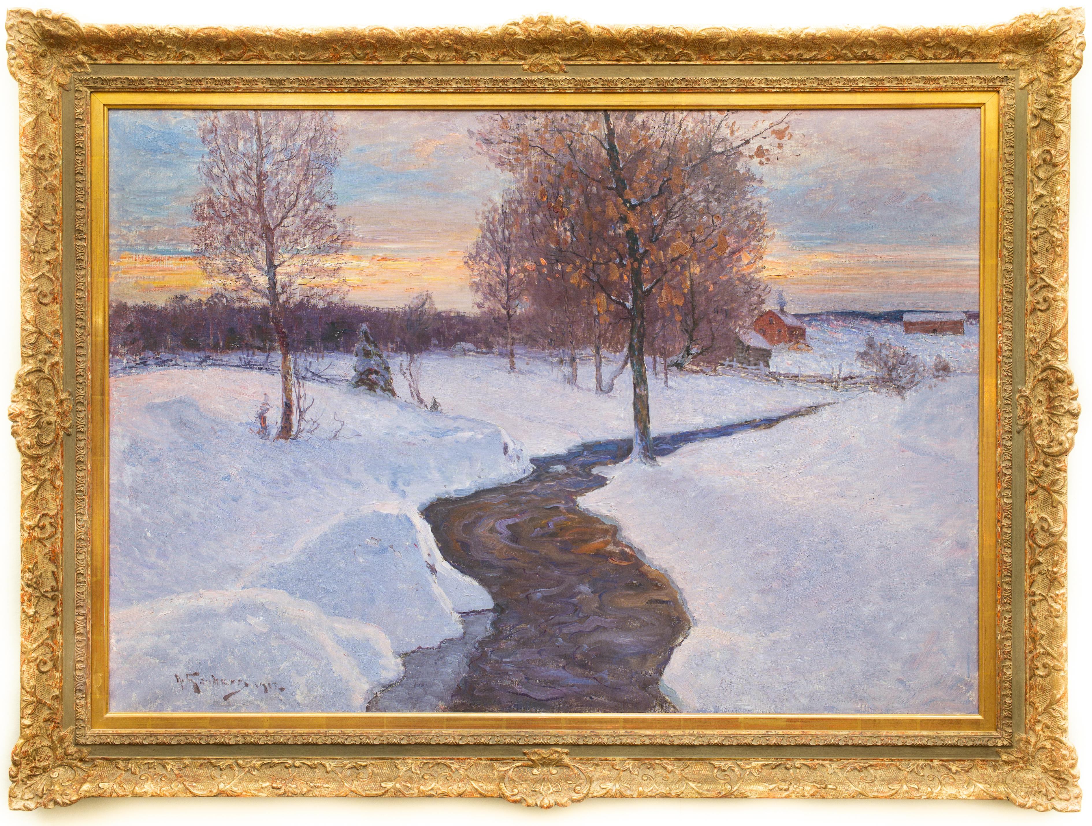Impressionist Winter Landscape in Evening Light by Swedish Artist Anton Genberg