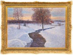 Impressionist Winter Landscape in Evening Light by Swedish Artist Anton Genberg
