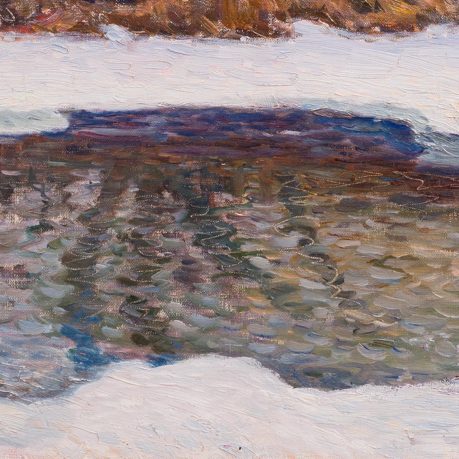 Impressionistische Winterlandschaft mit dem Titel The Winter Pond, 1927 (Post-Impressionismus), Painting, von Anton Genberg