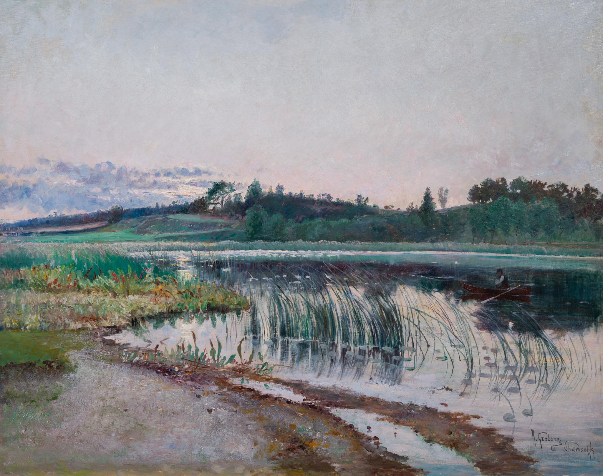Lakeside at Gärdsvik, Ljusterö, 1891 - Impressionist Painting by Anton Genberg