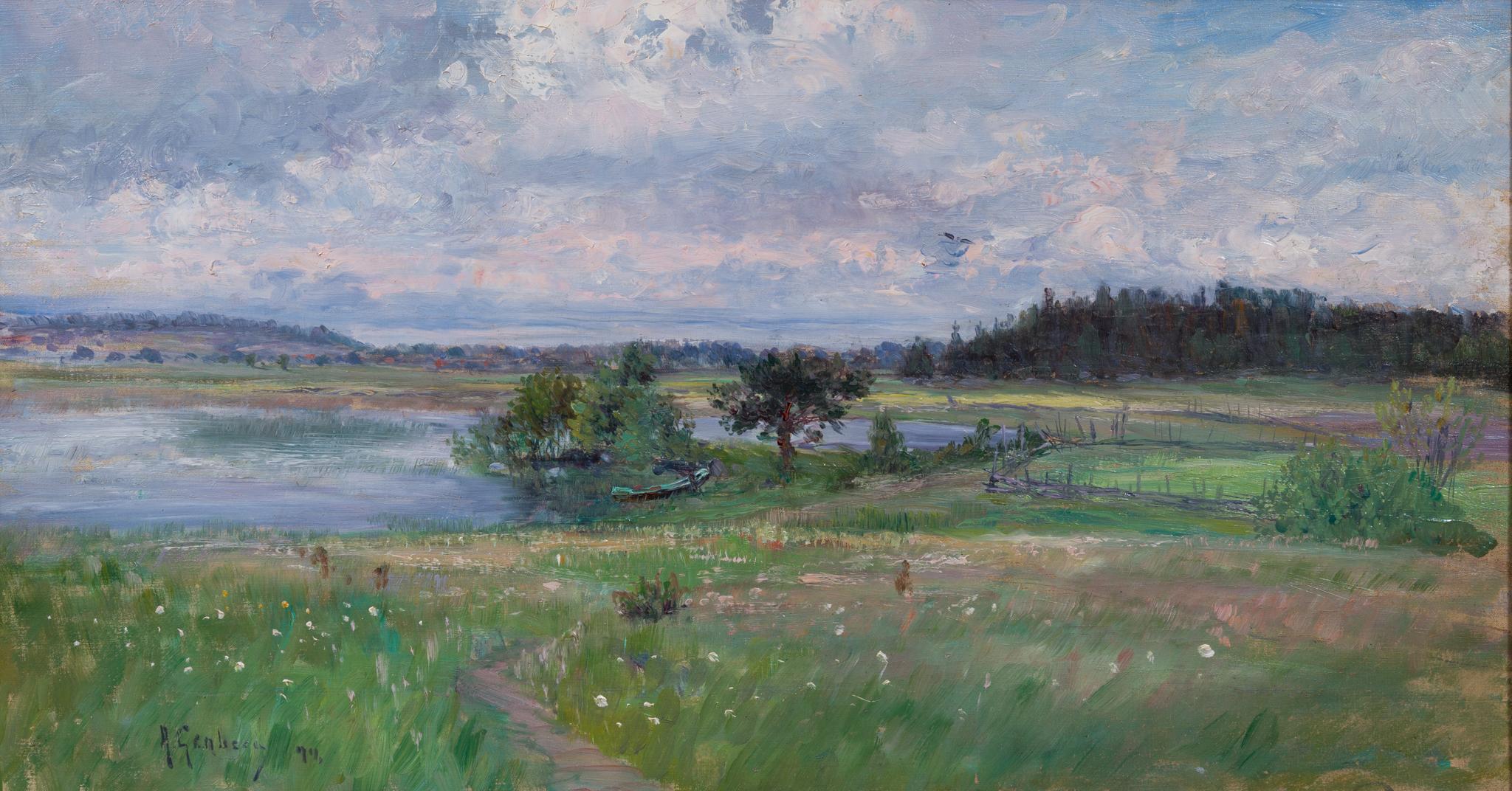 Scandinavian Impressionist Landscape (1894) - Brown Landscape Painting by Anton Genberg
