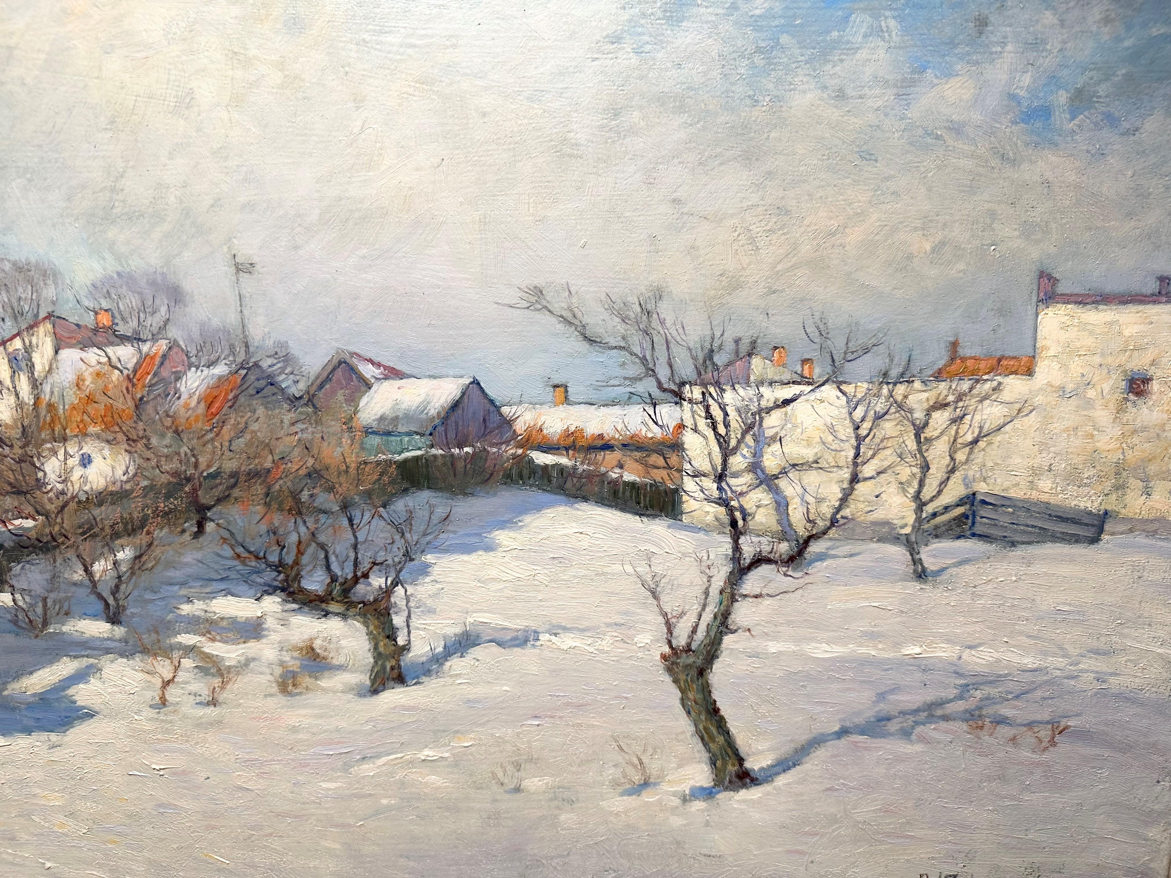 Winter Zinkensdamm Stockholm – Painting von Anton Genberg
