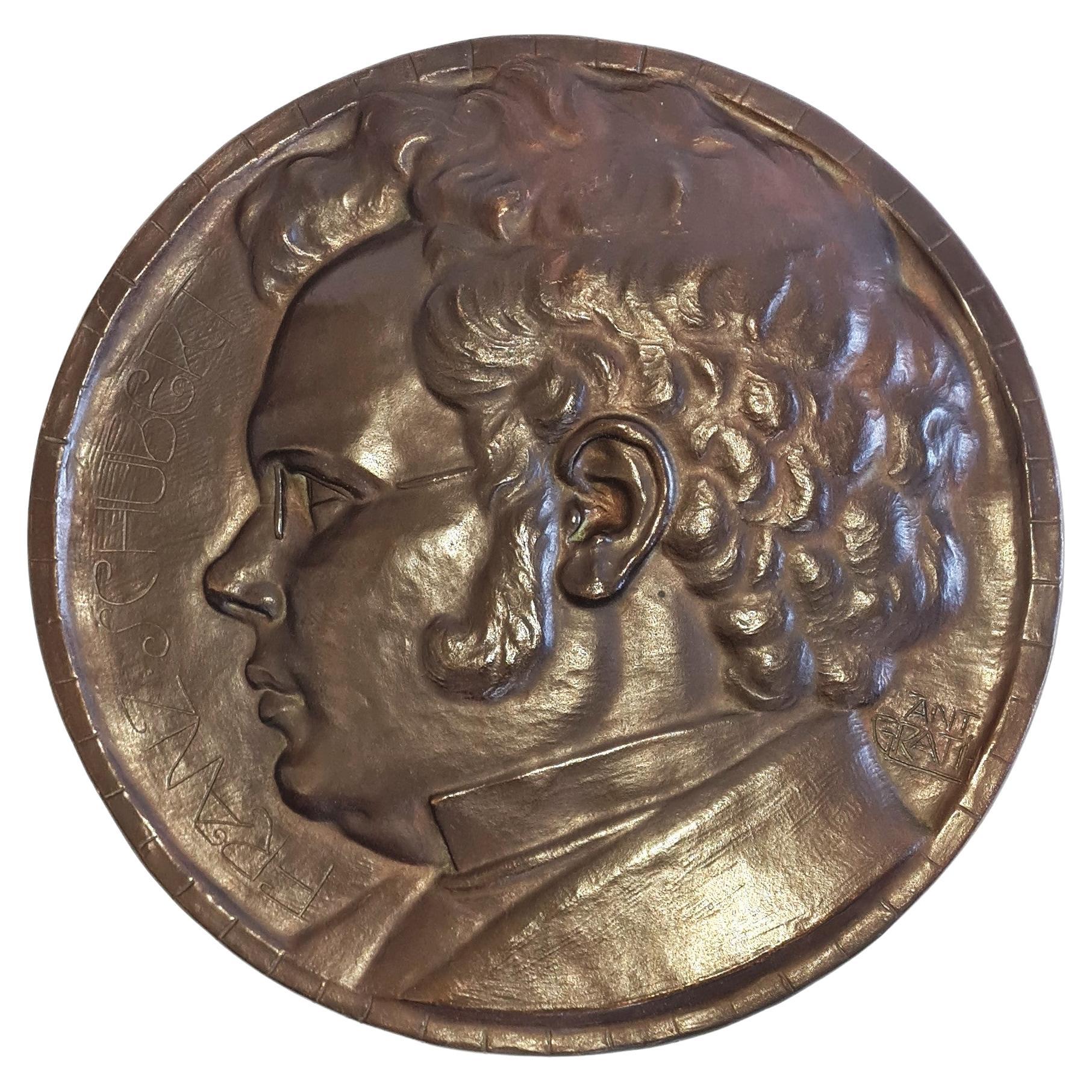 Anton Grath: 50 cm großes Jugenstil Bronce Relieve Franz Schubert